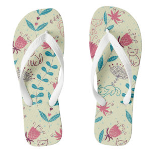 Floral pattern with cartoon cats jandals
