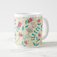 Floral pattern with cartoon cats