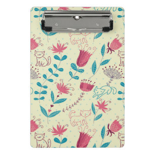 Floral pattern with cartoon cats mini clipboard