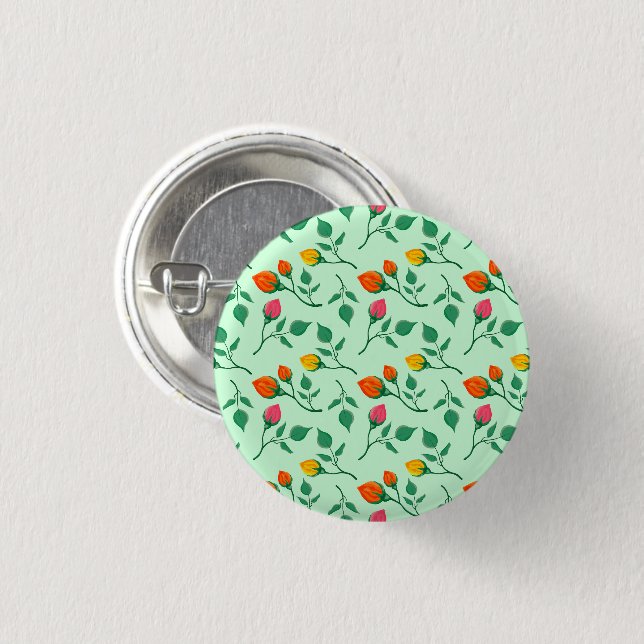 Floral pattern with coloured rose flowers  3 cm round badge (Front & Back)