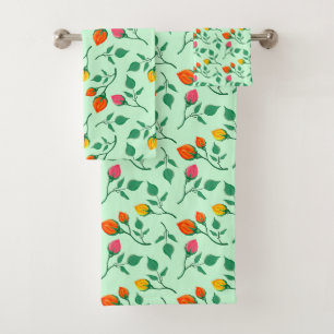 Floral pattern with coloured rose flowers bath towel set