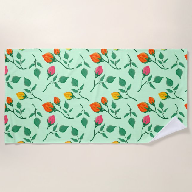 Floral pattern with coloured rose flowers  beach towel (Front)