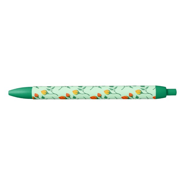 Floral pattern with coloured rose flowers  black ink pen (Front)