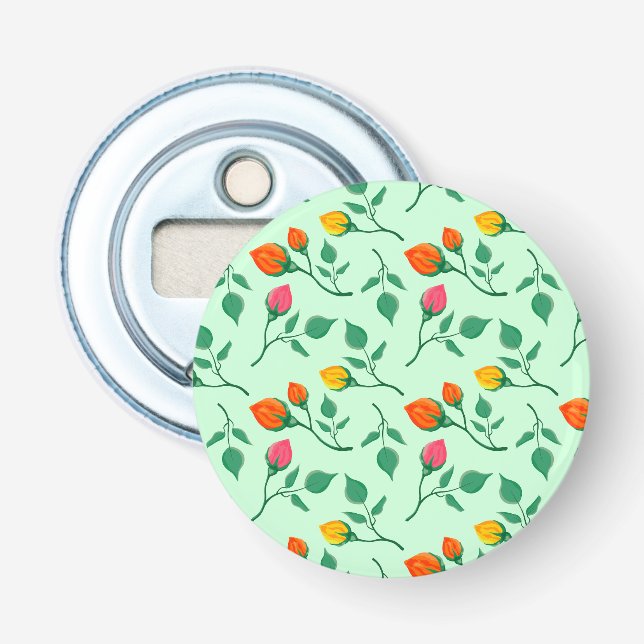 Floral pattern with coloured rose flowers  bottle opener (Front)
