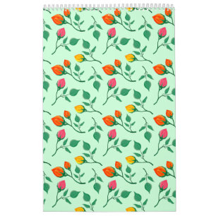 Floral pattern with coloured rose flowers calendar