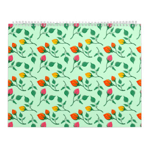 Floral pattern with coloured rose flowers calendar