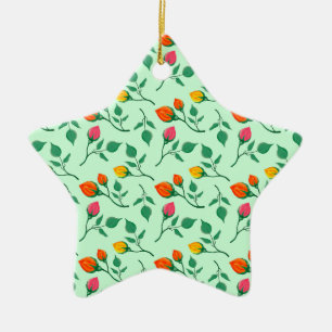 Floral pattern with coloured rose flowers ceramic tree decoration