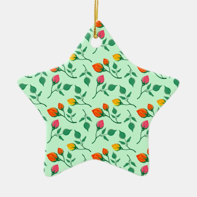 Floral pattern with coloured rose flowers  ceramic tree decoration (Front)