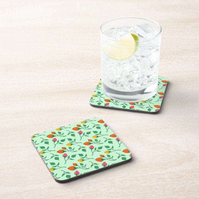 Floral pattern with coloured rose flowers  coaster (Right Side)