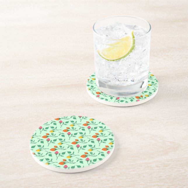 Floral pattern with coloured rose flowers  coaster (Side)