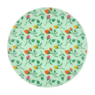 Floral pattern with coloured rose flowers  cutting board