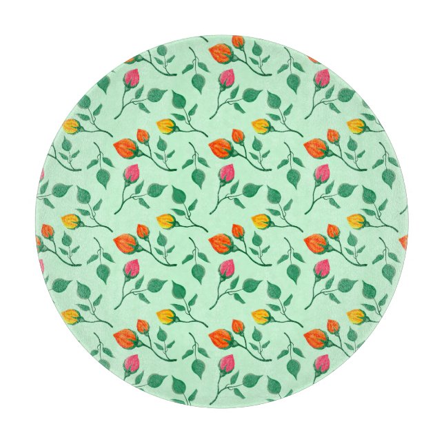 Floral pattern with coloured rose flowers  cutting board (Front)