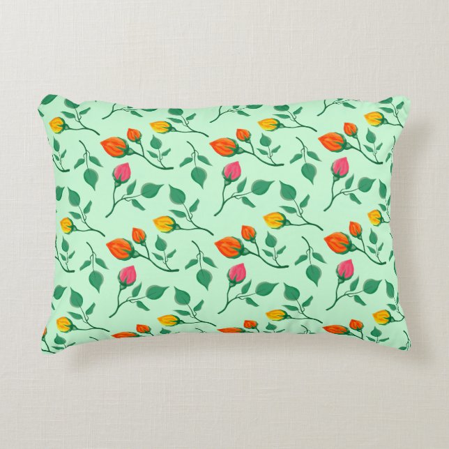 Floral pattern with coloured rose flowers  decorative cushion (Front)