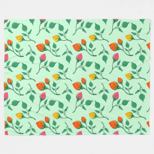 Floral pattern with coloured rose flowers  fleece blanket
