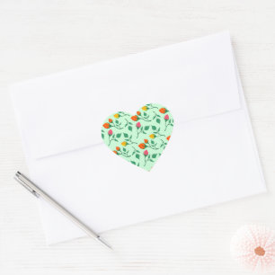 Floral pattern with coloured rose flowers  heart sticker