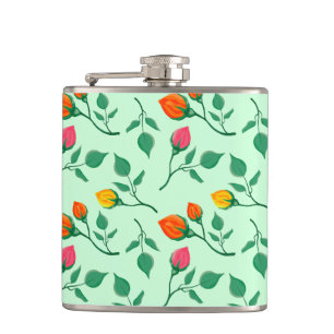 Floral pattern with coloured rose flowers  hip flask