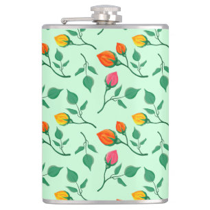 Floral pattern with coloured rose flowers  hip flask