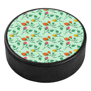 Floral pattern with coloured rose flowers  hockey puck
