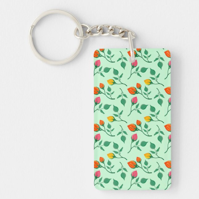 Floral pattern with coloured rose flowers  key ring (Front)