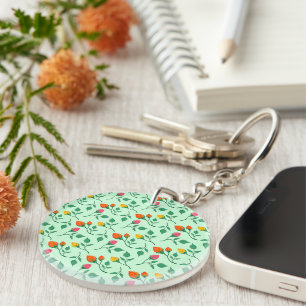 Floral pattern with coloured rose flowers key ring