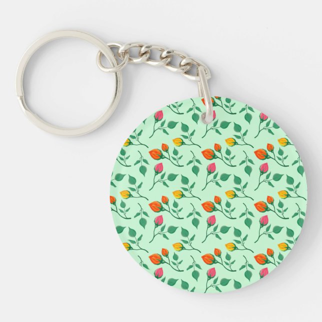 Floral pattern with coloured rose flowers  key ring (Front)
