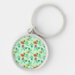Floral pattern with coloured rose flowers key ring