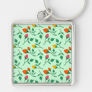 Floral pattern with coloured rose flowers  key ring