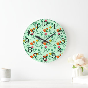 Floral pattern with coloured rose flowers  large clock