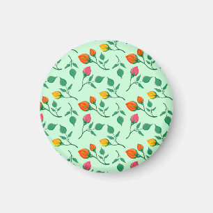 Floral pattern with coloured rose flowers  magnet
