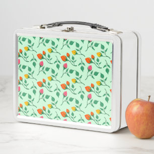 Floral pattern with coloured rose flowers metal lunch box