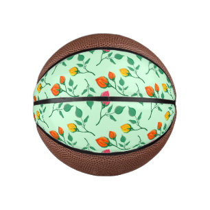 Floral pattern with coloured rose flowers mini basketball