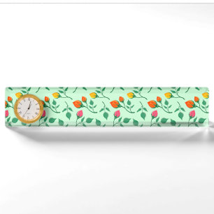 Floral pattern with coloured rose flowers nameplate