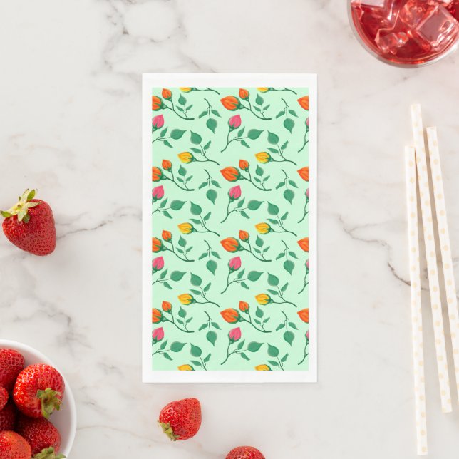 Floral pattern with coloured rose flowers  napkin (Insitu)