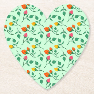 Floral pattern with coloured rose flowers paper coaster
