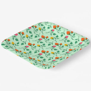 Floral pattern with coloured rose flowers  paper plate