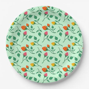 Floral pattern with coloured rose flowers  paper plate