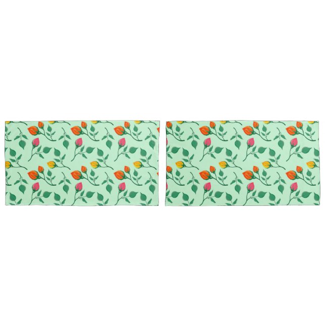 Floral pattern with coloured rose flowers  pillowcase (Front-Set)