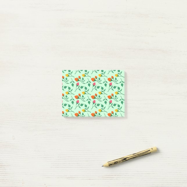 Floral pattern with coloured rose flowers  post-it notes (On Desk)