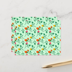 Floral pattern with coloured rose flowers postcard