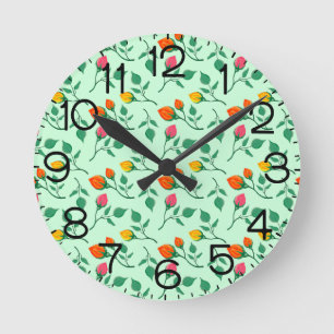 Floral pattern with coloured rose flowers round clock