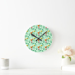 Floral pattern with coloured rose flowers  round clock