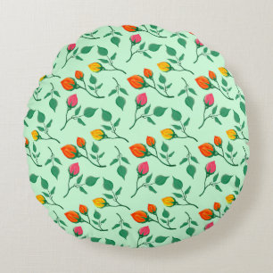 Floral pattern with coloured rose flowers round cushion