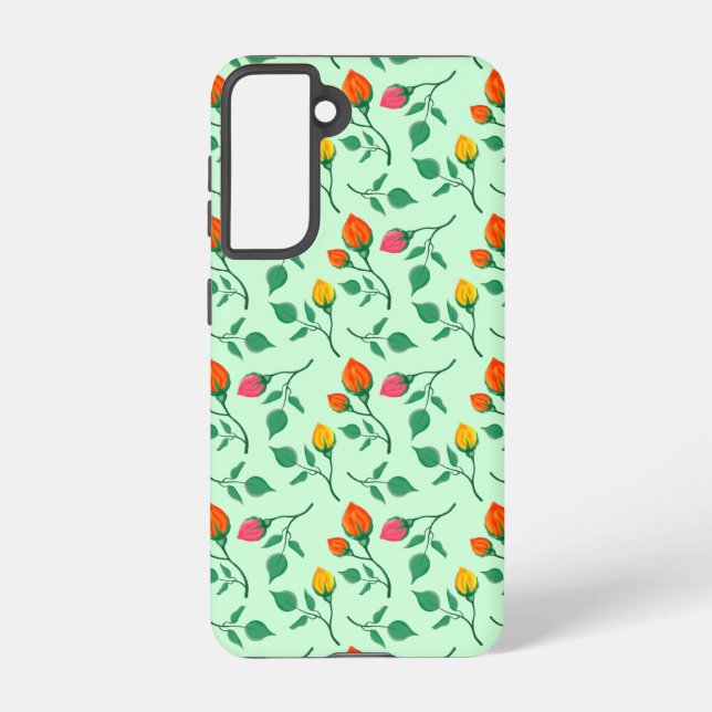 Floral pattern with coloured rose flowers  samsung galaxy s21 case (Back)