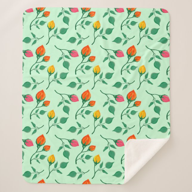 Floral pattern with coloured rose flowers  sherpa blanket (Front)