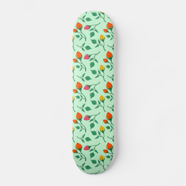 Floral pattern with coloured rose flowers  skateboard (Front)