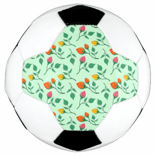 Floral pattern with coloured rose flowers  soccer ball