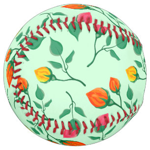 Floral pattern with coloured rose flowers softball