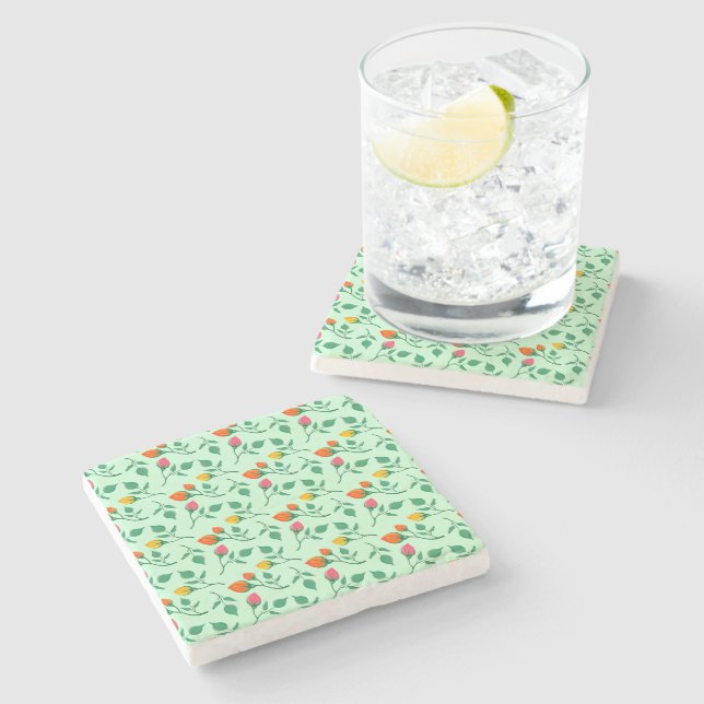 Floral pattern with coloured rose flowers  stone coaster (Side)