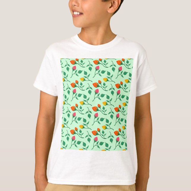 Floral pattern with coloured rose flowers T-Shirt (Front)