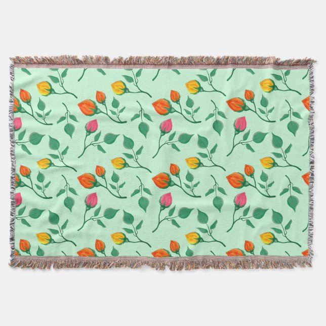 Floral pattern with coloured rose flowers  throw blanket (Front)